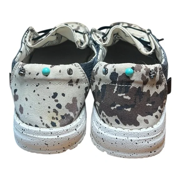 Buckle Exclusive Hey Dude Wendy Rodeo Kingman Shoes Size 8 Cow Print Turquoise - Picture 9 of 12